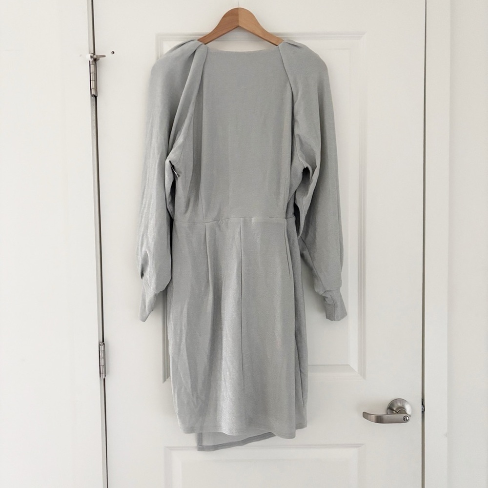 NWT City Chic Party Light Metallic Silver Faux Wrap Dress Stretch - Picture 9 of 11